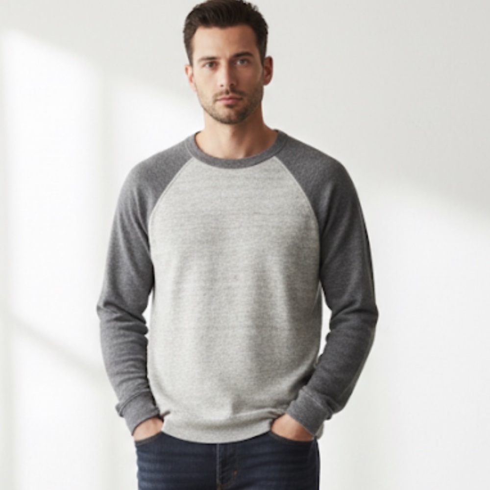 VINCE Cotton Linen Lightweight Raglan Contrast Sleeves Grey Crew Sweater XL